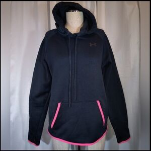 Under Armor Pullover Hoodie, Women, Black/Pink,  Logo, Pockets, Drawstring,  M